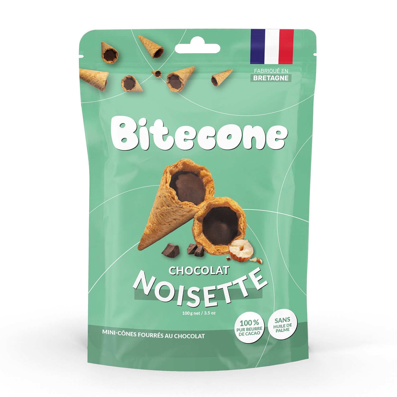 Mini cones filled with hazelnut chocolate · 100g (3.5 oz) - Bitecone ...
